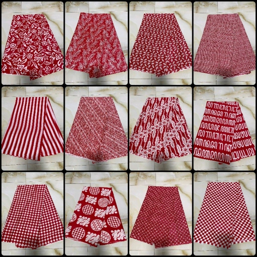 Kain Batik Katun Halus Primisima Printing Modern Pekalongan Warna Merah Putih
