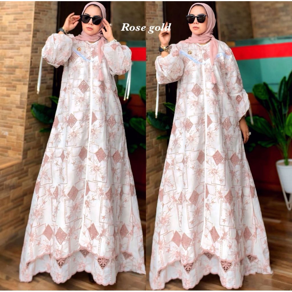 MIDI DRESS KERANCANG BORDIR BOLONG/GAMIS KATUN BORDIR BOLONG BKK BANGKOK/BAJU GAMIS BUSUI PREMIUM/BY