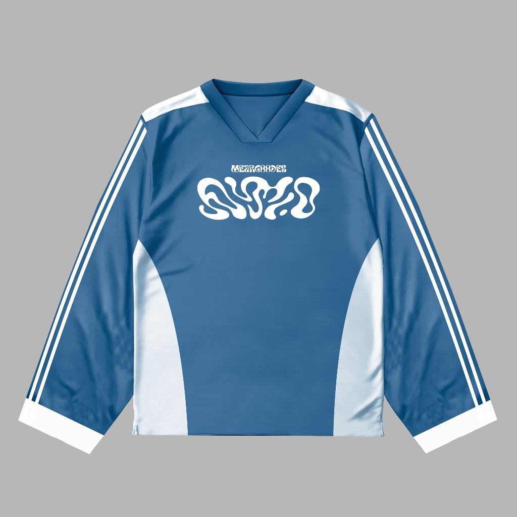 Polban Jersey Motif Vintage Lengan Panjang Bahan Milano Tebal Full Print Warna Babyblue