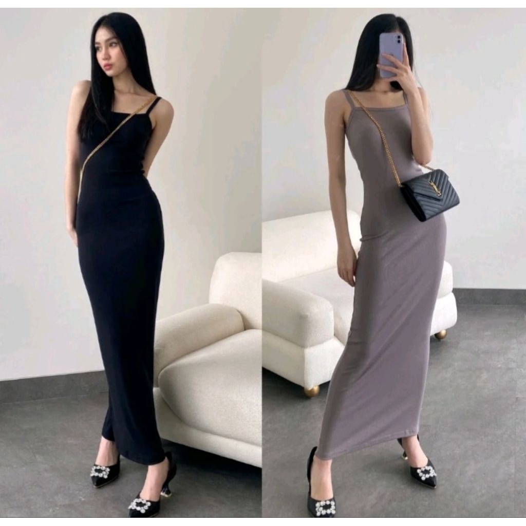 Atasan Tank Top Dress Panjang Bodycon Wanita Casual Korea Terbaru