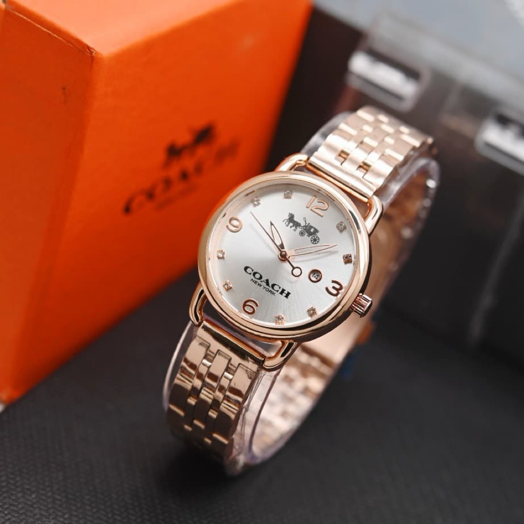( BISA COD ) Jam Tangan Wanita COACH Rantai body bulat Tanggal aktif Include BOX Original Analog Qua