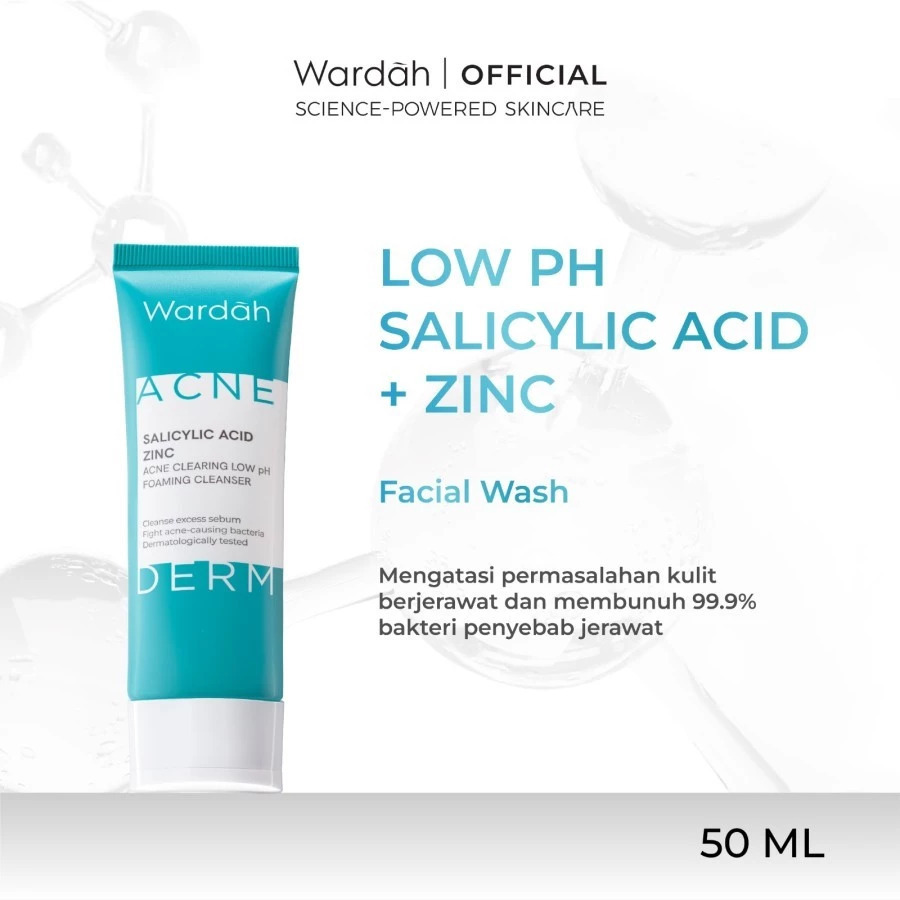 BEAUTYLAND FACE WASH WARDAH ACNEDERM SALICYLIC ACID  CLEARING LOW PH FOAMING CLEANSER 50 ML PEMBERSI