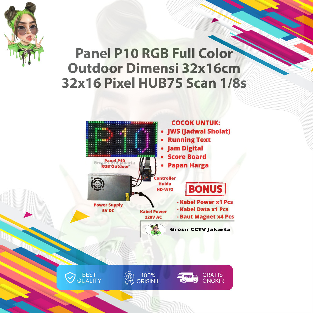 Panel Module Modul LED P10 Running Text SMD RGB Outdoor Text Only