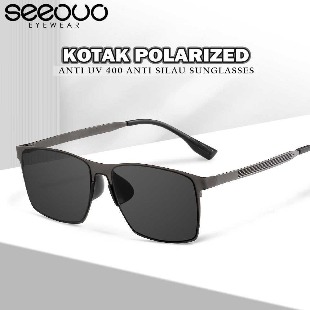 Seeouo Sunglasses Kacamata Hitam Metal Frame Kokoh Anti UV 400 Lens Polarized Style Fashion Kotak Pr