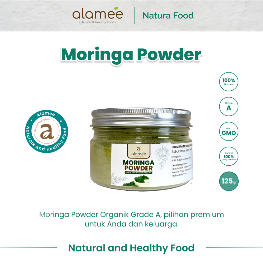 

ALAMEE Bubuk Minuman Daun Kelor Moringa Powder Serbuk Daun Kelor Herbal Tanpa Gula 125gr