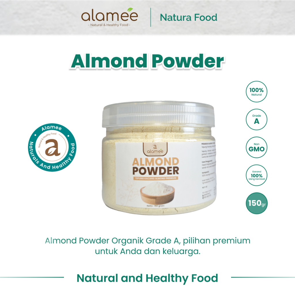 

ALAMEE Tepung Almond PREMIUM Bubuk Almond Powder Almond Flour Tanpa Campuran Gluten FREE 150gr