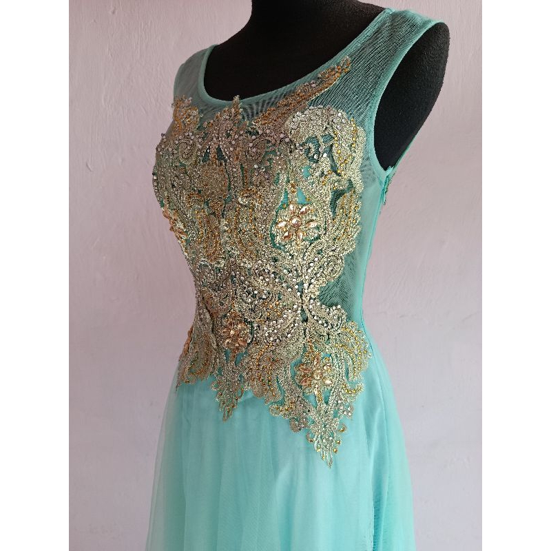 Gaun Pesta Model Transparan Berlengan Pendek Kain Tile Renda Bordir