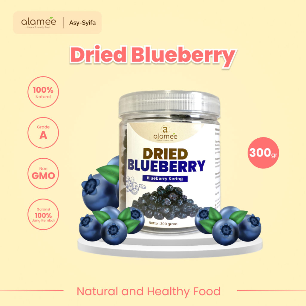 

ALAMEE Blueberry Kering Cemilan Buah Sehat Dried Fruit Blueberry Cemilan Rendah Kalori 300gr