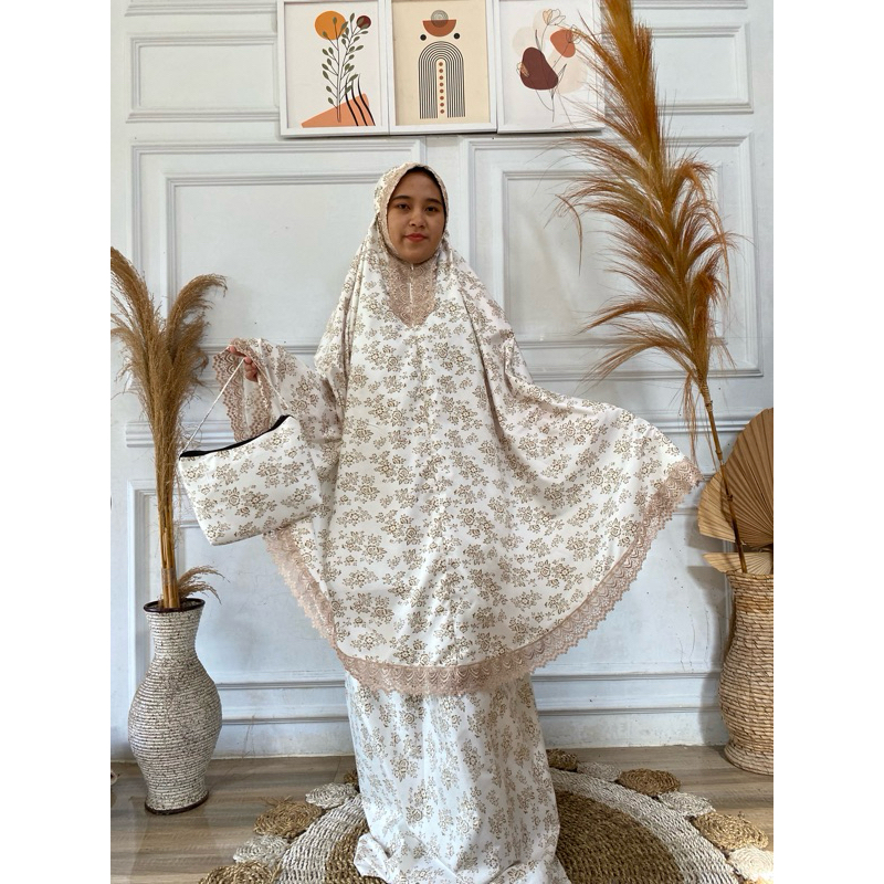 Mukena maryam katun foil renda premium /mukena dewasa 2 in 1 katun foil /Mukena putih motif bunga