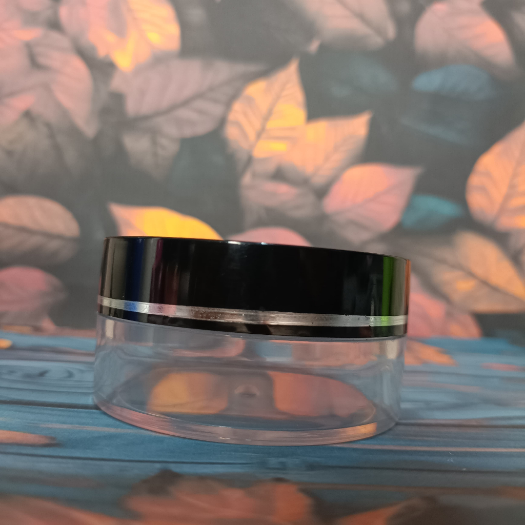 Pot Bedak Tabur Travel Hitam Natural List Silver 20gr