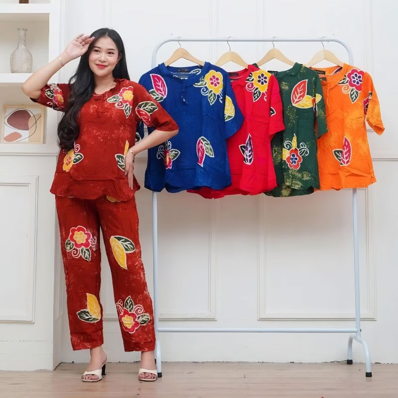 Terbaru Setelan Celana Panjang Baju Tidur Kekinian Setelan CP Batik Cap Motif Sunan  All Size