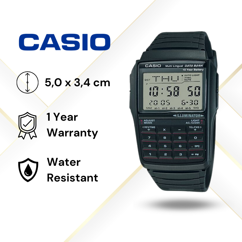 JAM TANGAN PRIA CASIO CALCULATOR DATABANK DBC-32-1A ORIGINAL - DBC32 KALKULATOR HITAM CASIO ORIGINAL