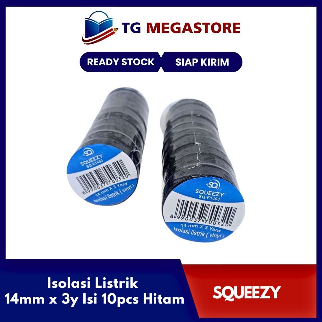 

Isolasi Listrik / Isolasi Hitam Squeezy 14mm x 3y Isi 10pcs
