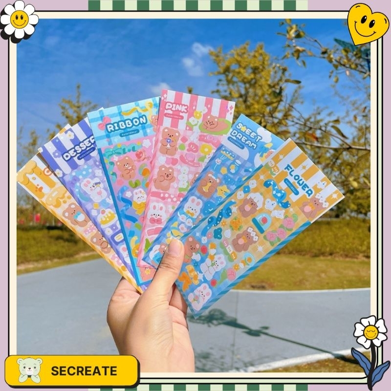 

SECreate Sticker Waterproof Bear and Rabbit Hologram Cute Aesthetic Bullet Journal Tempelan Lucu Jurnal Stationary