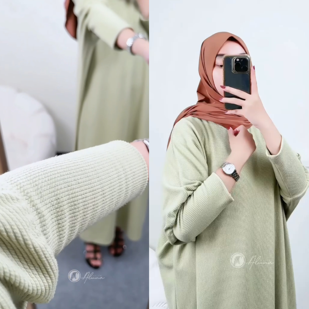 Clara Gamis knit midi dress terbaru premium batwing by Hijab Aluna
