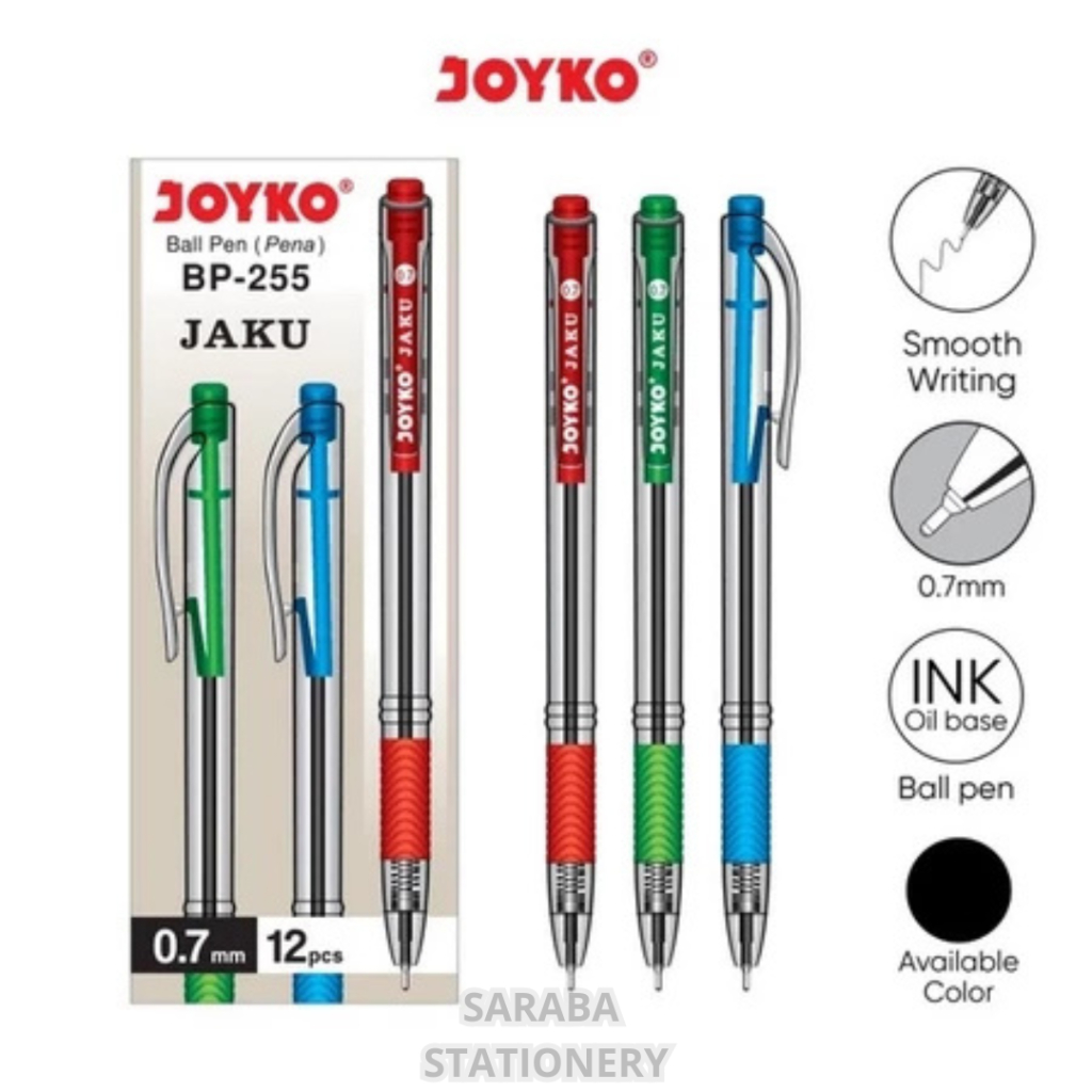 

Ball Pen Pulpen Pena Joyko BP-255 Jaku Dengan Mata Pena 0.7 mm 1 Box 12 Pcs (harga satuan)
