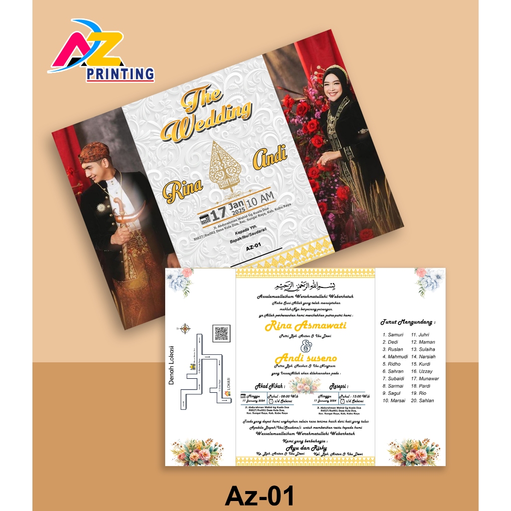 Undangan Pernikahan Lipat 3 Murah BC 150gsm/Walimatul 'Ursy/Custom/Murah/ Elegan