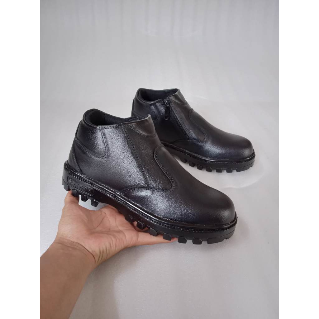WIMEL - Sepatu Safety Pria Kulit Asli Model Resleting Samping Sol Karet