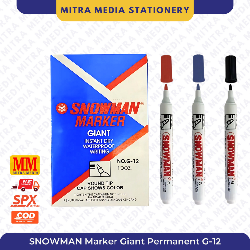

SPIDOL SNOWMAN PERMANENT MARKER GIANT No.G-12 / Spidol Permanen Hitam Biru Merah