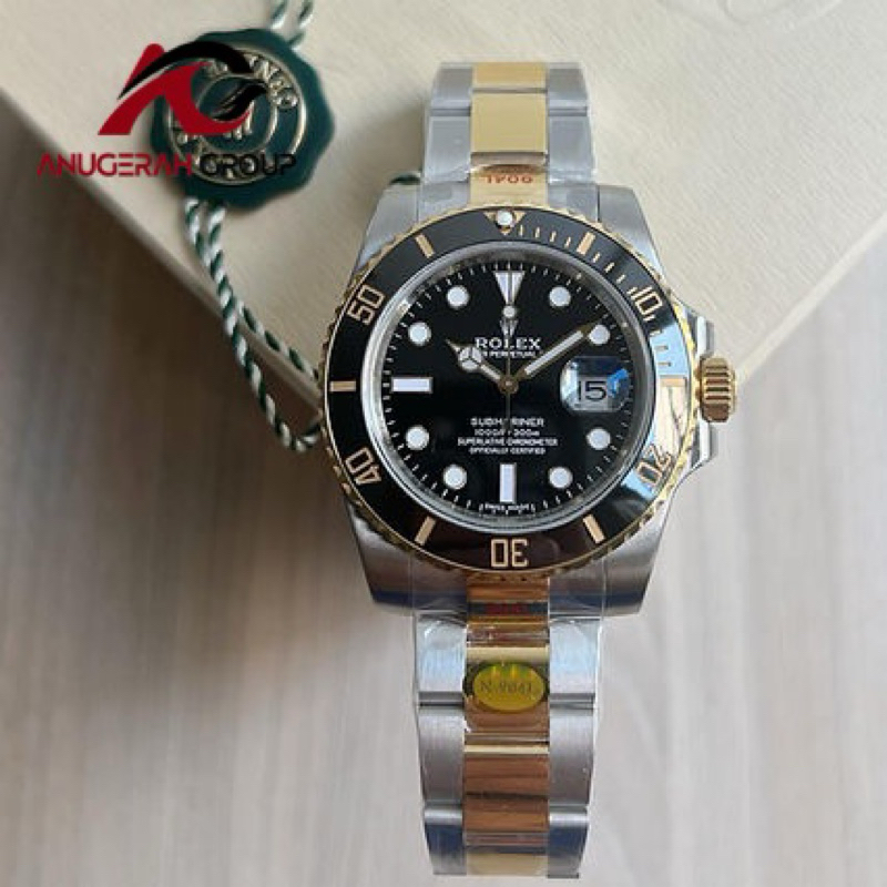 ROLEX SUBMARINER BLACK SILVER GOLD 40MM AUTOMATIC SAPPHIRE BODY SWISS ORI PREMIUM ETA