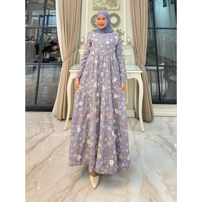 Gamis Exclusive katun paris bordir + furing katun ori By Edness Kayla