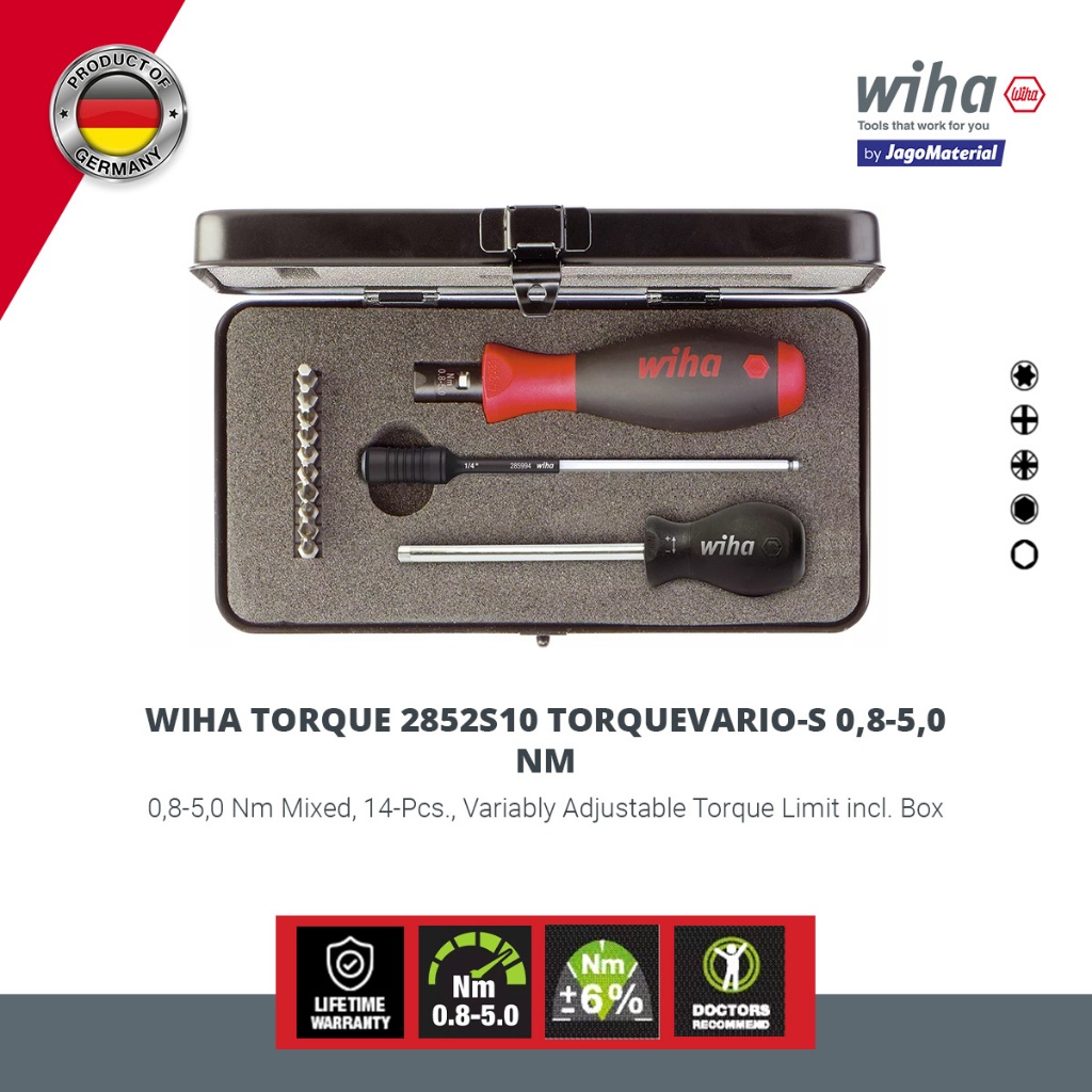 Wiha Torque 2852S10 Torquevario-S 0,8-5,0 NM - Obeng Torsi + Mata Obeng Set