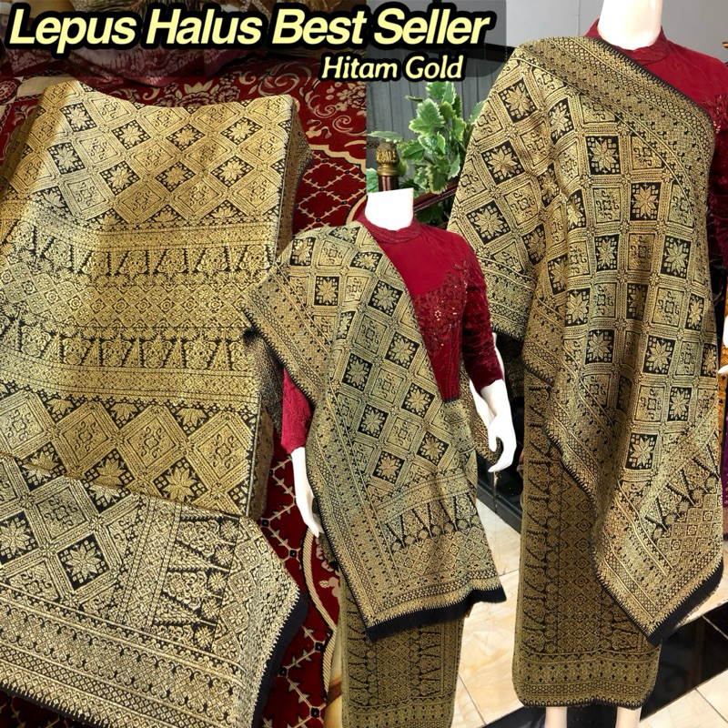 Songket Lepus Halus Best Seller Hitam Gold/ Songket Tenun Palembang asli Tenun Tangan/ilham songket 