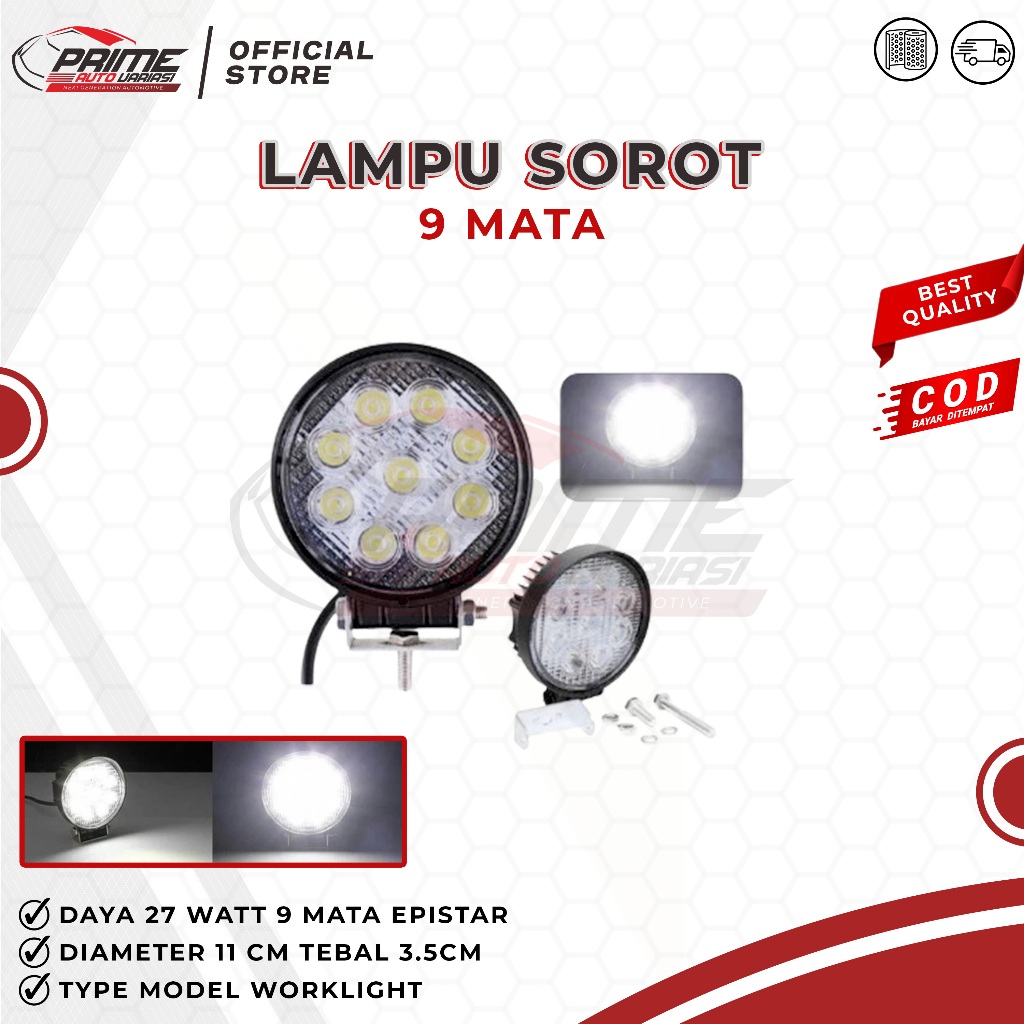 LAMPU LED SOROT - LAMPU WORKLIGHT - LAMPU LED TEMBAK 9 MATA 27W BULAT