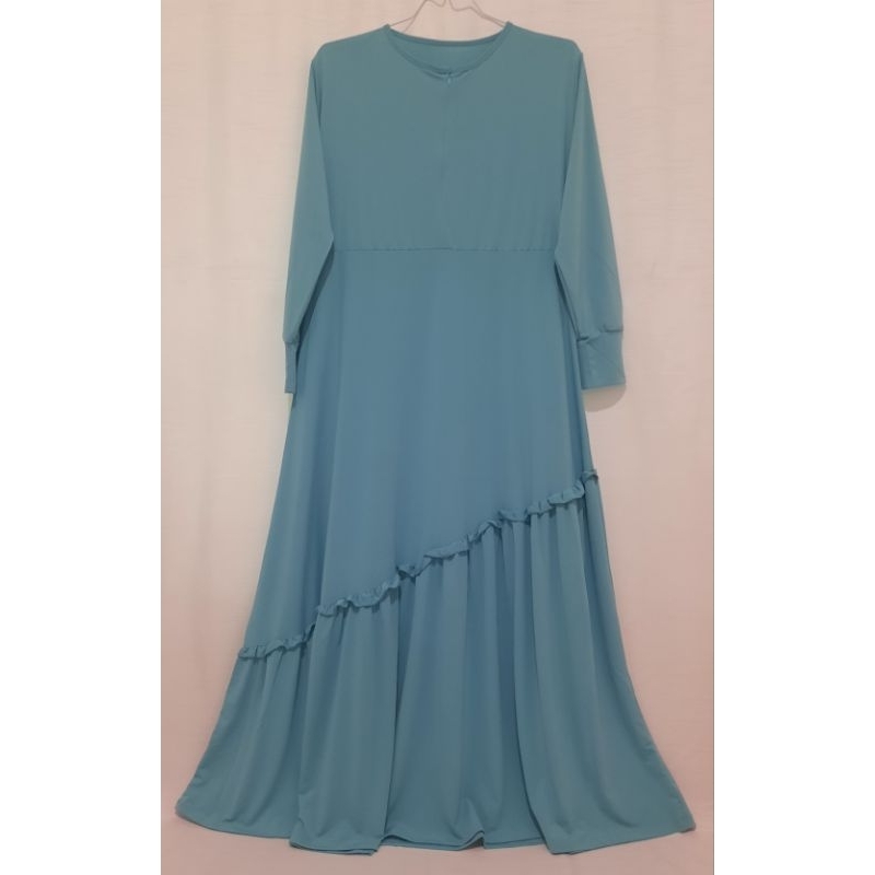 Gamis Jersey Premium Warna Light Cyan Busui Bahan Jersey Tebal