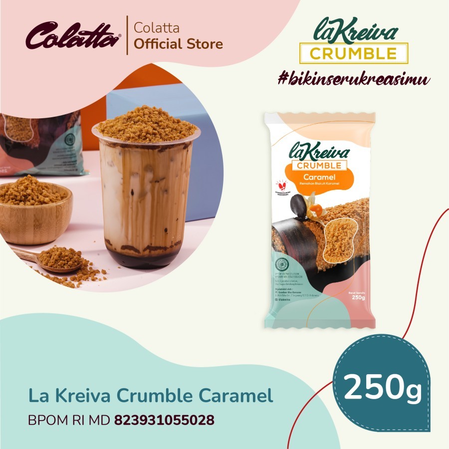 

LA KREIVA Cookie Crumble Rasa CARAMEL 250gr Remahan Cincangan Cacahan Kue Cookies Topping Cake Roti Snack Toping Cheesecake Donat Aneka Kreasi Dessert Creamy Crunchy Renyah Murah Asli Original Malang Jatim