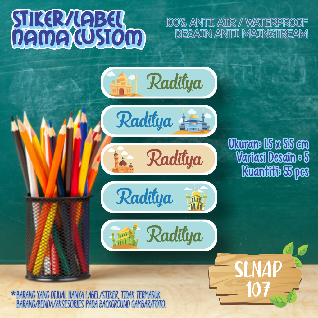 

sticker label nama waterproof kartun ungu pink SLNAP 107
