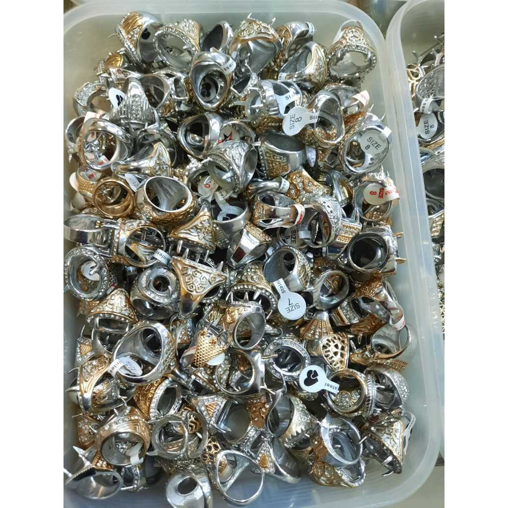 HARGA GROSIR. 10 Pcs Emban Ring Cincin TITANIUM Kombinasi Warna SILVER GOLD Ring Batu Akik Anti Lunt