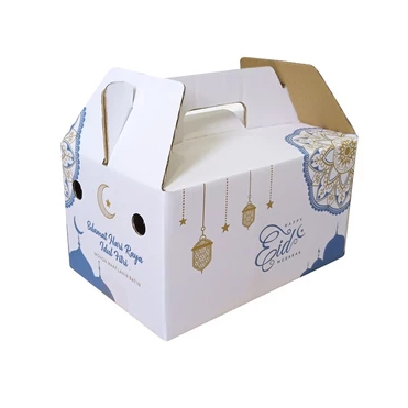 

( 10 pcs ) Box Handle Parcel Lebaran Idul Fitri Dus Jinjing Sembako Eid Mubarak Ukuran 27x18x15 cm