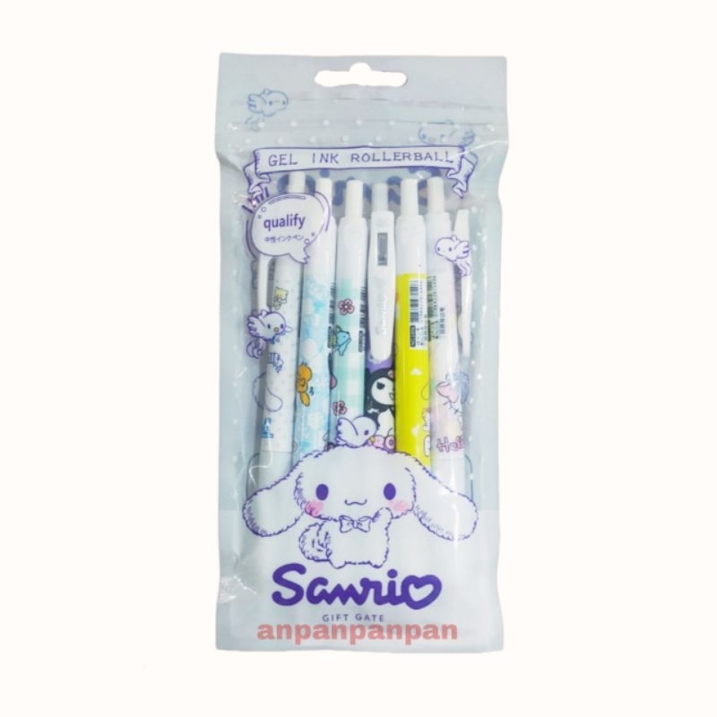 

Gel Ink Pen Pena Jel Rollerball Tinta Hitam 0.5mm, Pena Tekan Klik Lucu Set isi 6 Sanrio
