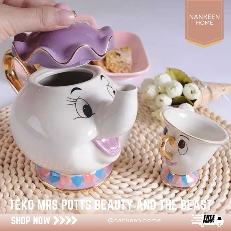 nankeen - Set Teko 1 Cangkir & 1 Teko Teh Mrs Potts Beauty and The Beast 500ml/Set Cangkir/Set Teko/