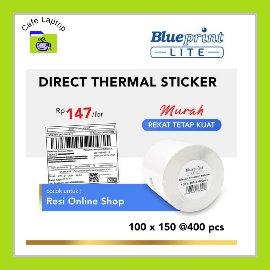 

Blueprint Direct Thermal Sticker Label Resi Lite 100x150mm @400