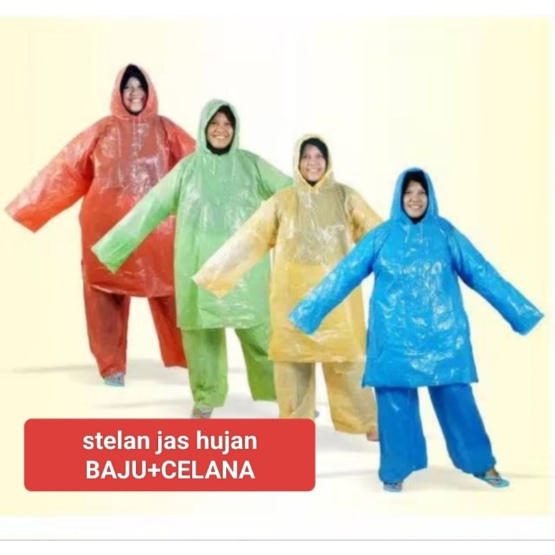 stelan jas hujan baju + celana /jas hujan plastik murah