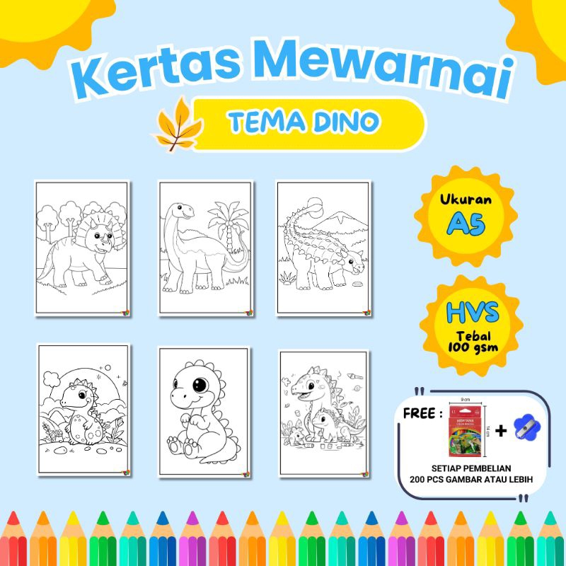 

Kertas Mewarnai Dinosaurus A5/Kertas Mewarnai/Kertas Gambar/Kertas Menggambar Anak Paud/Kertas Coloring Book/Kertas Mewarnai/Kertas HVS 100gsm/Kertas Sketsa/Coloring Book Kids/Menggambar Dino