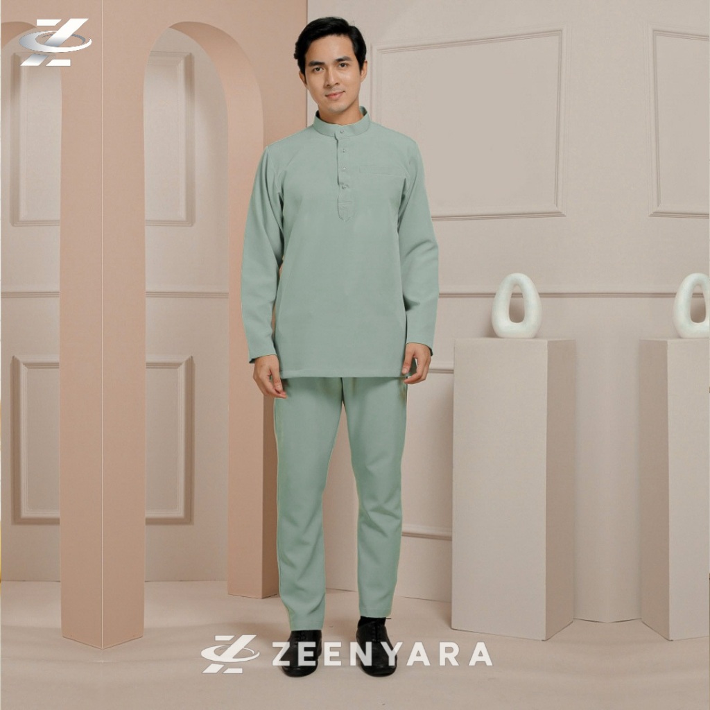 Ashraan Setelan Baju Melayu Pria Modern Katun Toyobo Hijau Wardah Pakaian Koko Muslim Cekak Musang A