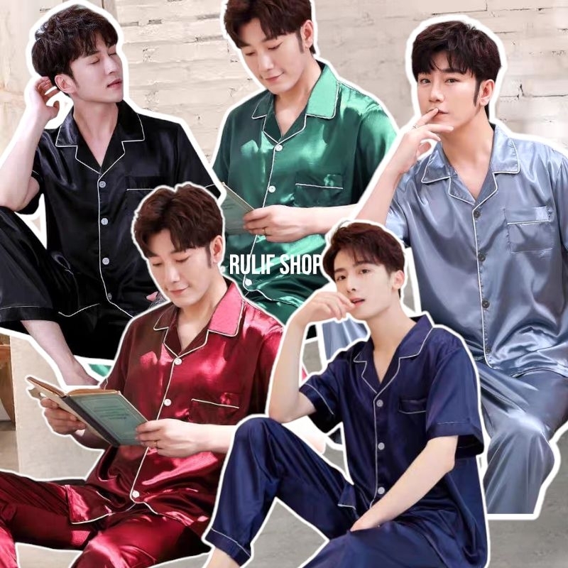 RULIF Stelan Cp piyama baju tidur cowok satin polos