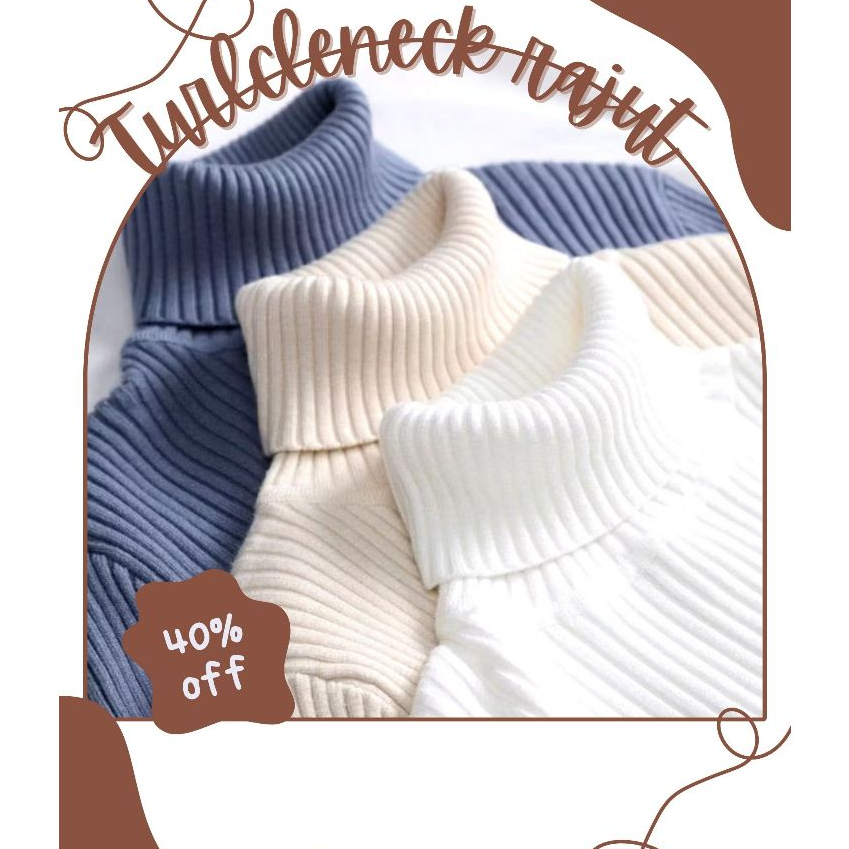 Baju Rajut Turtleneck Knit Baju Daleman Rajut Salur Premium