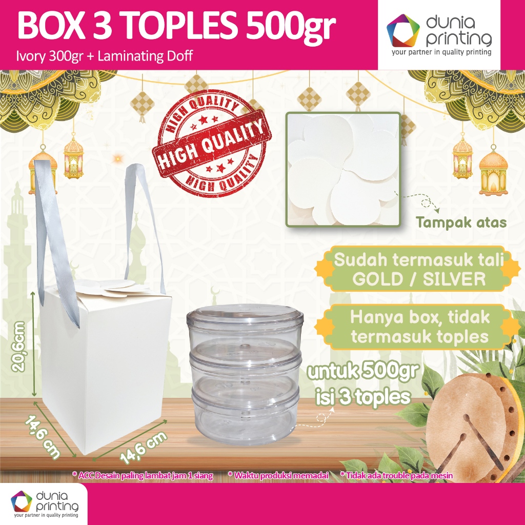 BOX Kue Toples 500gr – isi 3 Toples 500gr - Kotak Kue Kering Parcel