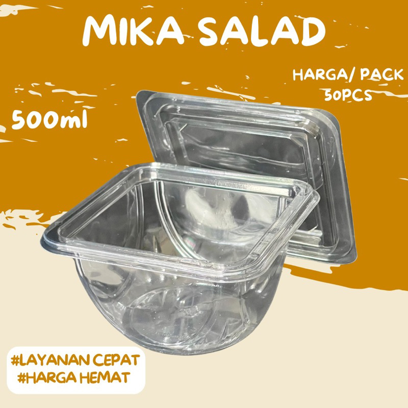 Mika Tray Salad Buah + Tutup 500ml Food Grade / Mangkok Kotak Es Buah Plastik