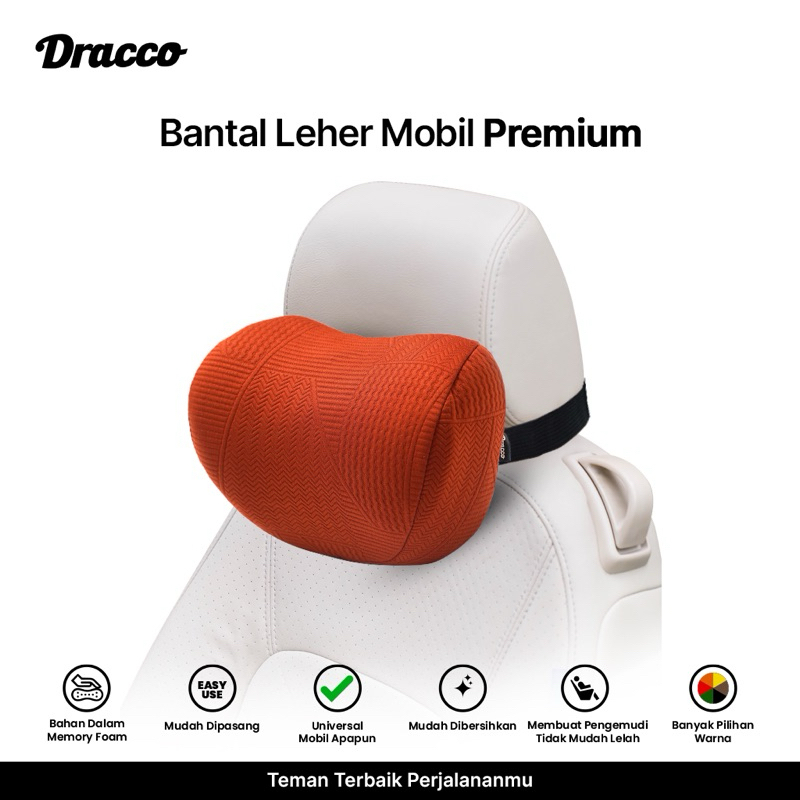 DRACCO Bantal Leher Mobil Premium Memory Foam Ergonomis Car Neck Pillow Sandaran Kepala - Orange
