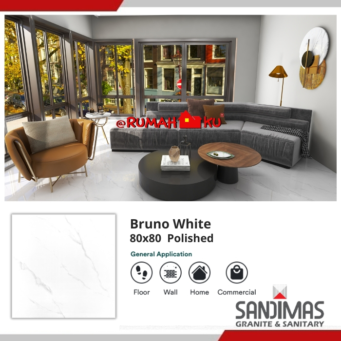 SANDIMAS LANTAI GRANIT BRUNO WHITE 80X80 1dus isi 3pcs =1,92m2 polished