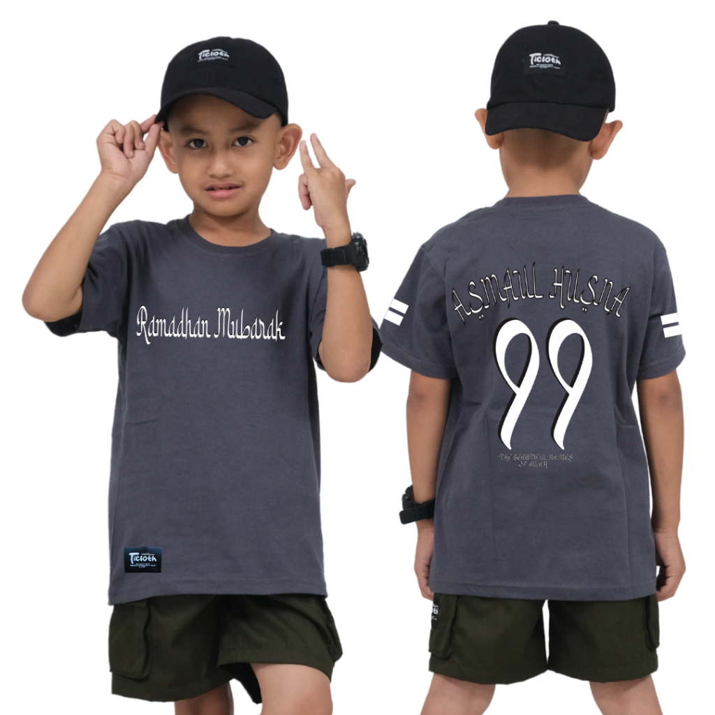 Kaos Anak Laki Laki Ramadhan Mubarak Asmaul Husna 99 Baju Distro Usia 1 - 12 Tahun Cotton Combad 30s