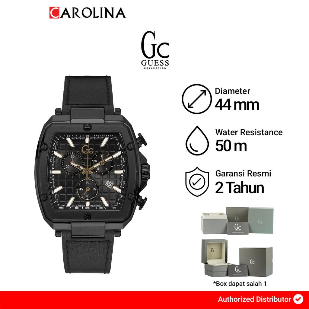 Jam Tangan Pria Guess Collection Chronograph Y83003G2MF Black Dial Leather Strap