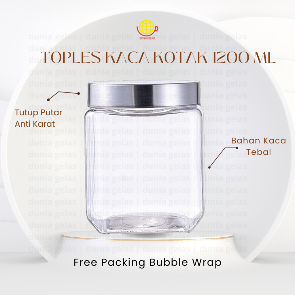 Toples Kaca Kotak 1200 ml/Toples Kacang/Toples Kaca 1,2 liter/Toples Nastar/Toples Lebaran/Hampers L