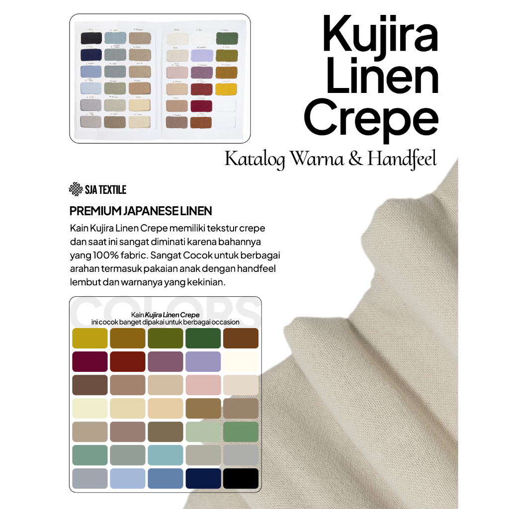 KATALOG SAMPLE KAIN KUJIRA LINEN CREPE/LINEN CREPE/RAMI CREPE/RAMI CREPE HIGH QUALITY
