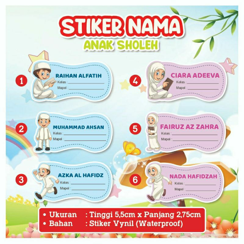 Stiker karakter nama buku tulis atau buku pelajaran sekolah anak anak | Label Nama